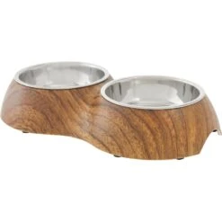 Frisco Double Stainless Steel Bowl, Wood Design