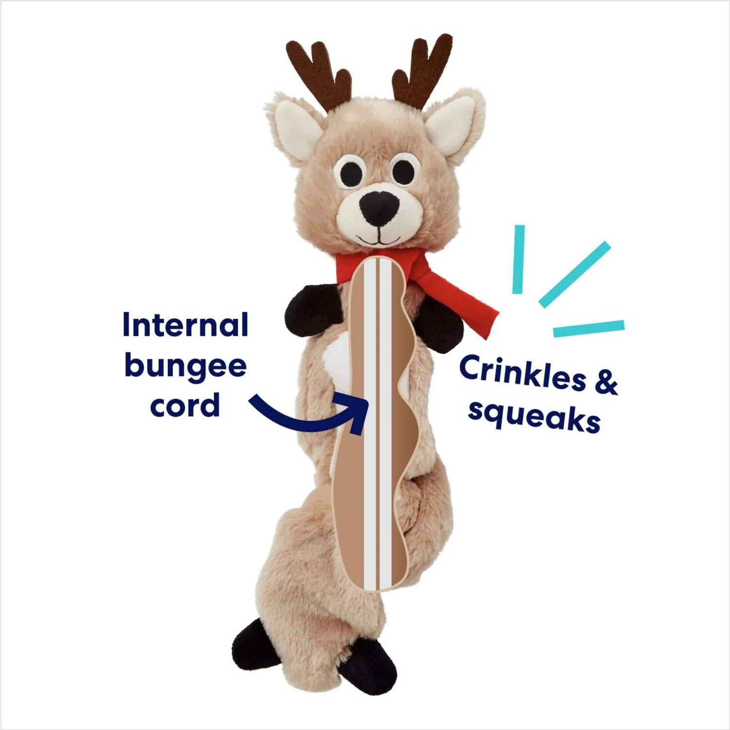 Frisco Holiday Reindeer Bungee Plush Squeaky Dog Toy 3 Frisco Holiday Reindeer Bungee Plush Squeaky Dog Toy - Image 3
