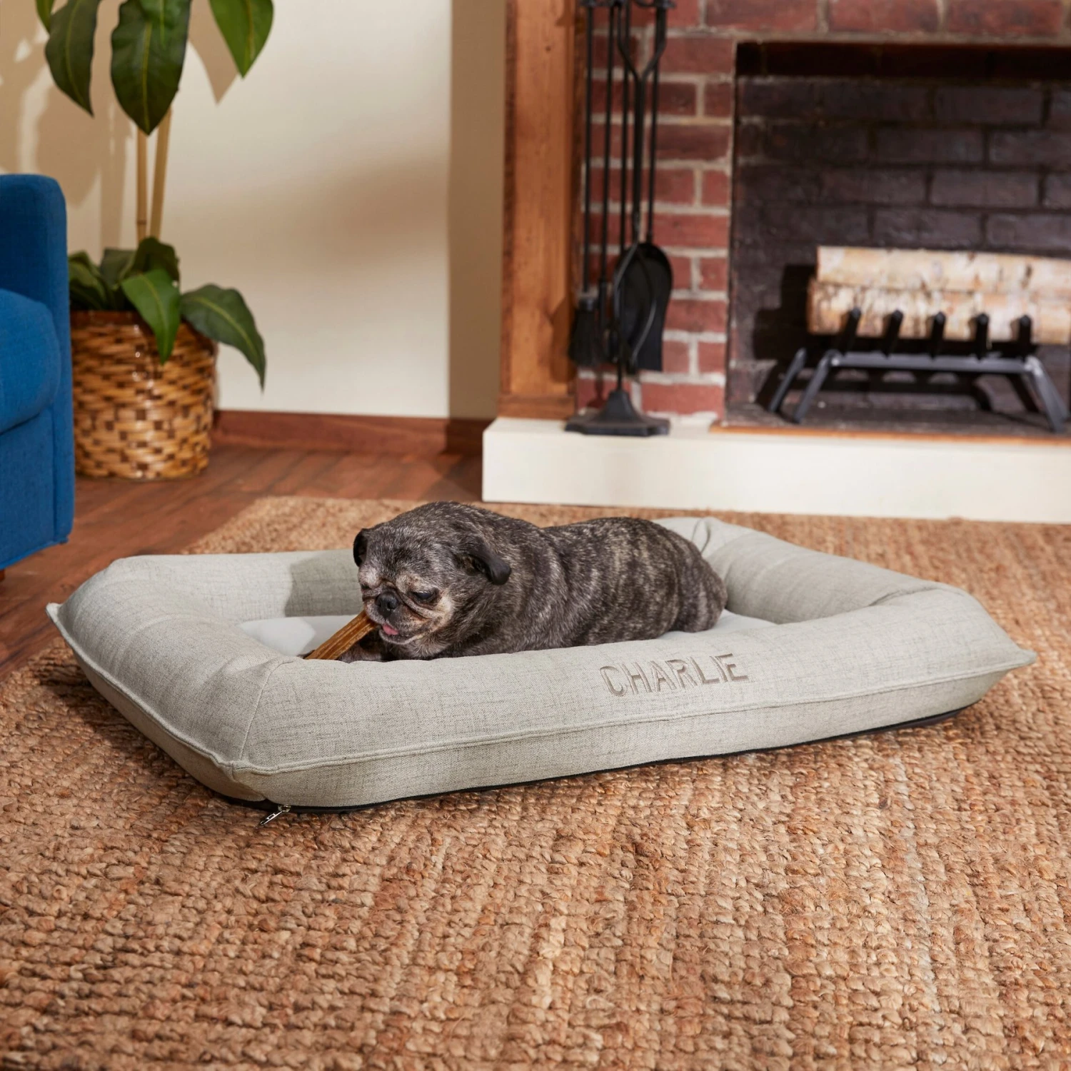 Frisco Orthopedic Personalized Bolster Dog Bed W/Removable Cover, Light Gray 1 Frisco Orthopedic Personalized Bolster Dog Bed W/Removable Cover, Light Gray