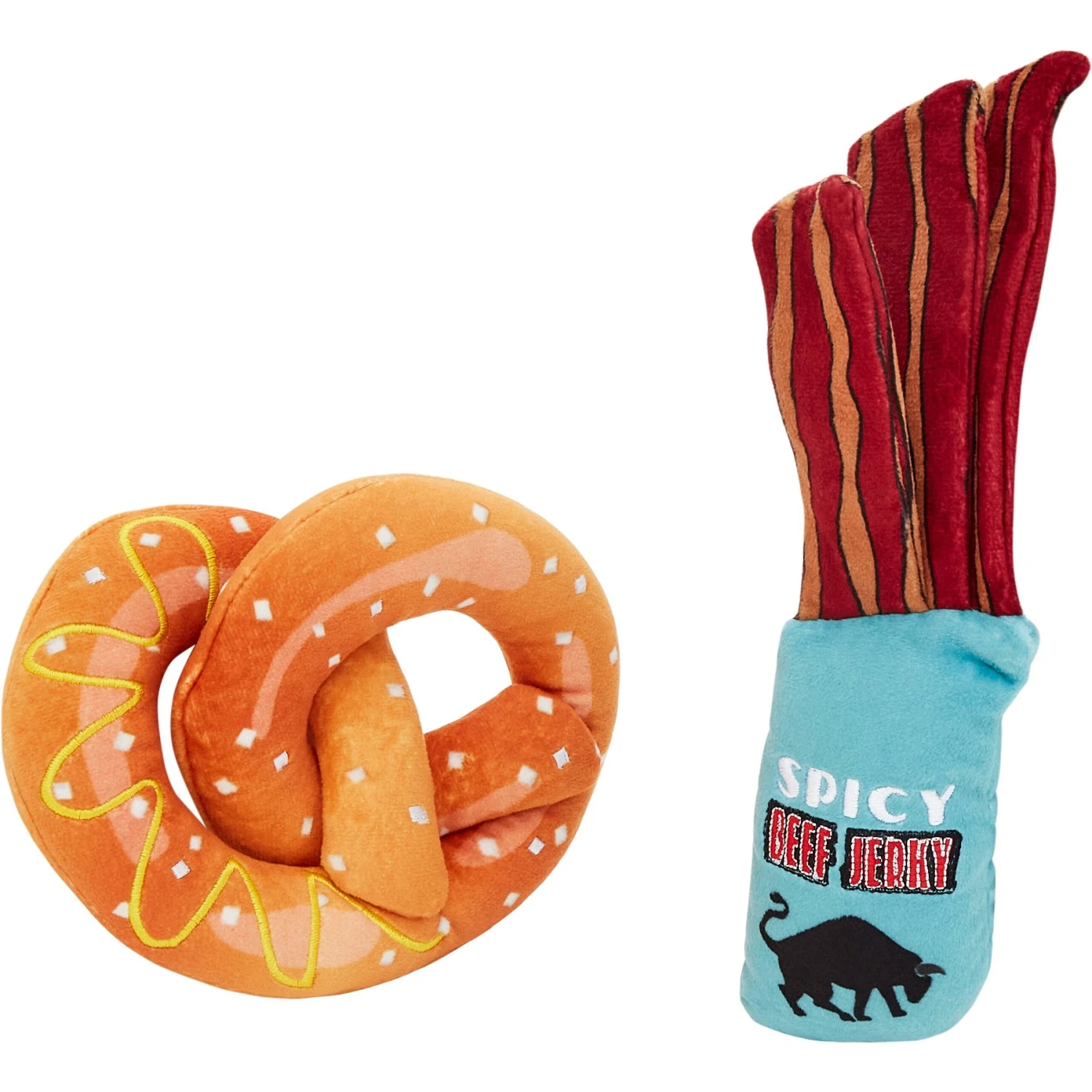 Frisco Road Trip Jerky & Pretzel Plush Squeaky Dog Toy, 2 Count 1 Frisco Road Trip Jerky & Pretzel Plush Squeaky Dog Toy, 2 Count