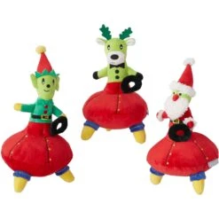 Frisco Holiday Alien Santa & Friends UFO's Plush Squeaky Dog Toy, 3 Count