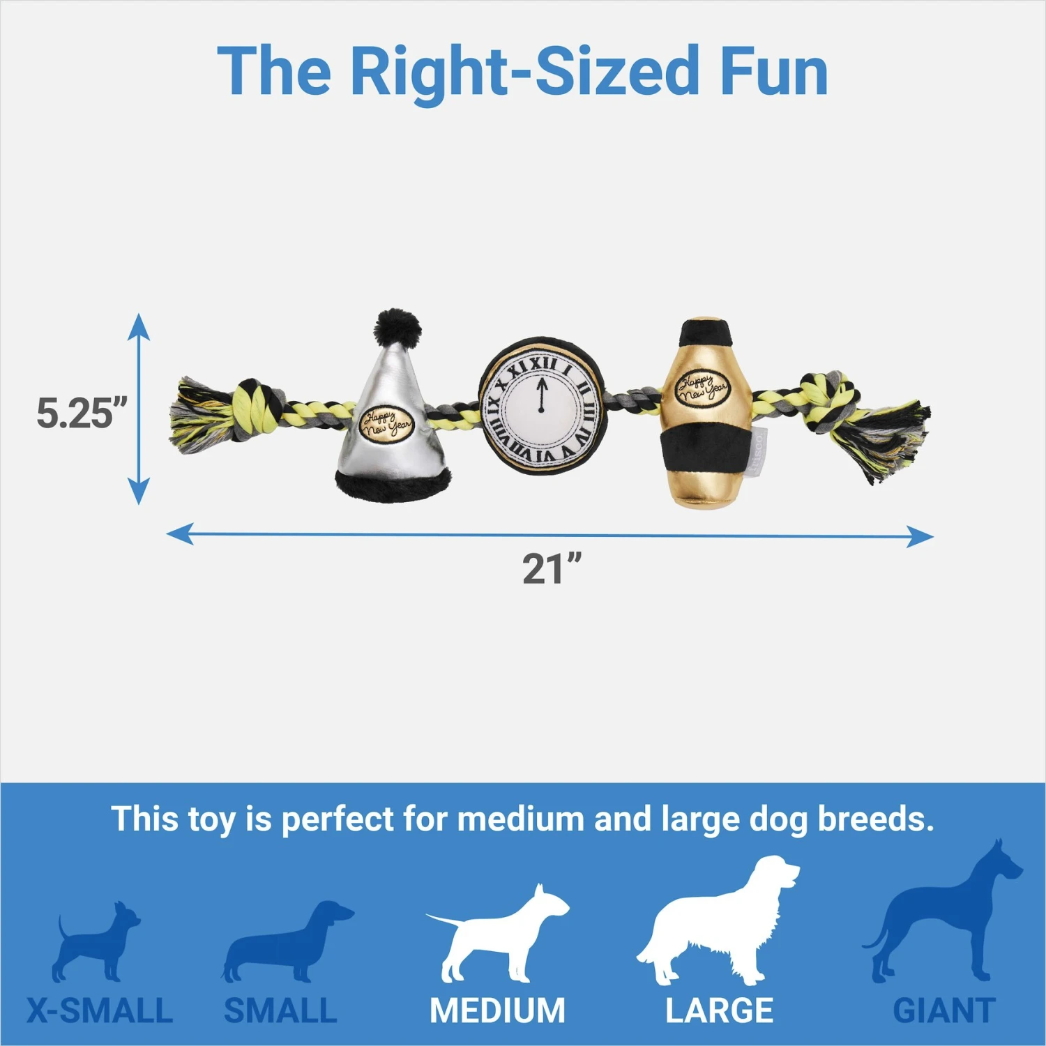 Frisco New Year's Eve Midnight Countdown Plush With Rope Squeaky Dog Toy 2 Frisco New Year's Eve Midnight Countdown Plush With Rope Squeaky Dog Toy - Image 2