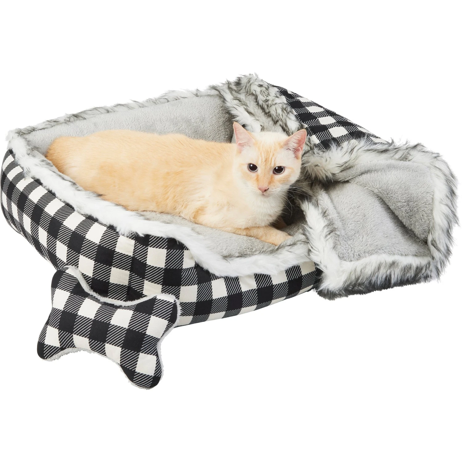 Frisco Buffalo Check Cuddler Pet Bed & Gift Set, Black & White 3 Frisco Buffalo Check Cuddler Pet Bed & Gift Set, Black & White - Image 3