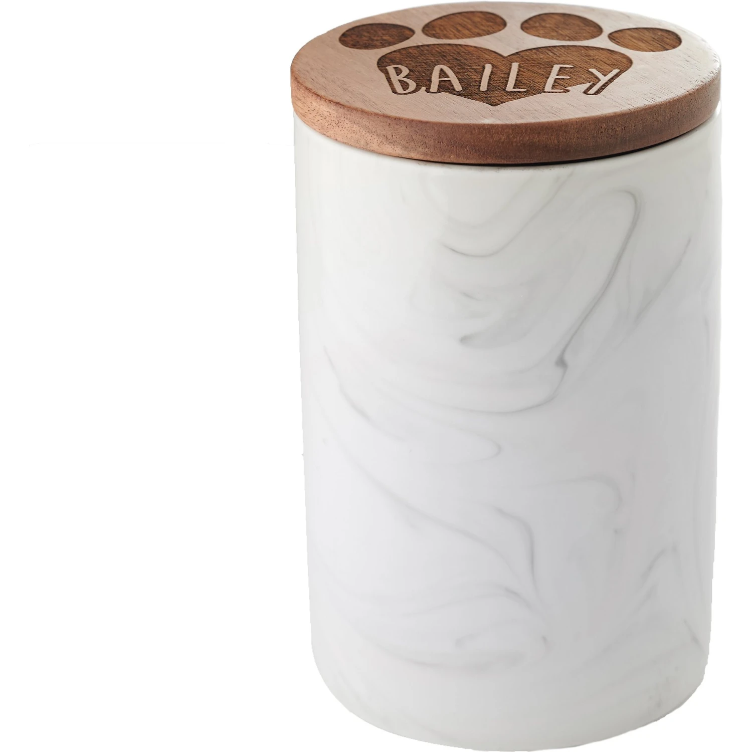 Frisco Ceramic Marble Print Personalized Treat Jar With Wood Lid, 3.75 Cups 1 Frisco Ceramic Marble Print Personalized Treat Jar With Wood Lid, 3.75 Cups