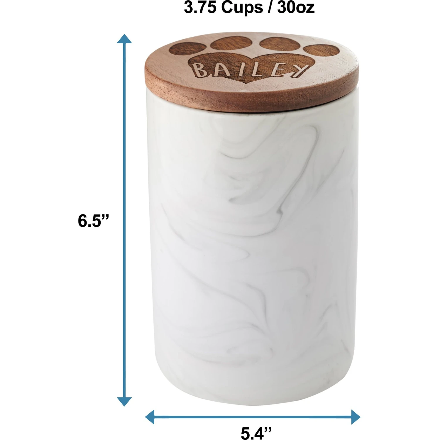 Frisco Ceramic Marble Print Personalized Treat Jar With Wood Lid, 3.75 Cups 2 Frisco Ceramic Marble Print Personalized Treat Jar With Wood Lid, 3.75 Cups - Image 2