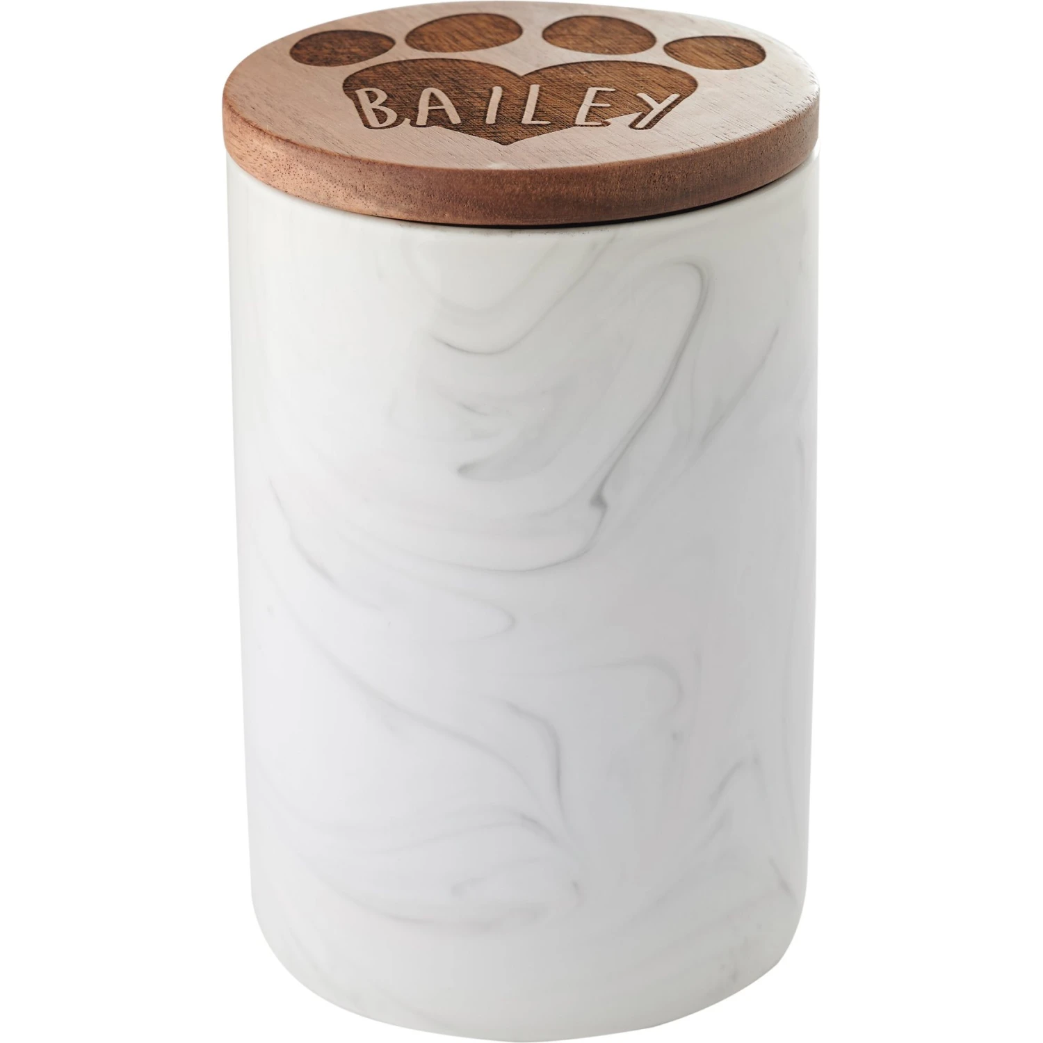Frisco Ceramic Marble Print Personalized Treat Jar With Wood Lid, 3.75 Cups 4 Frisco Ceramic Marble Print Personalized Treat Jar With Wood Lid, 3.75 Cups - Image 4