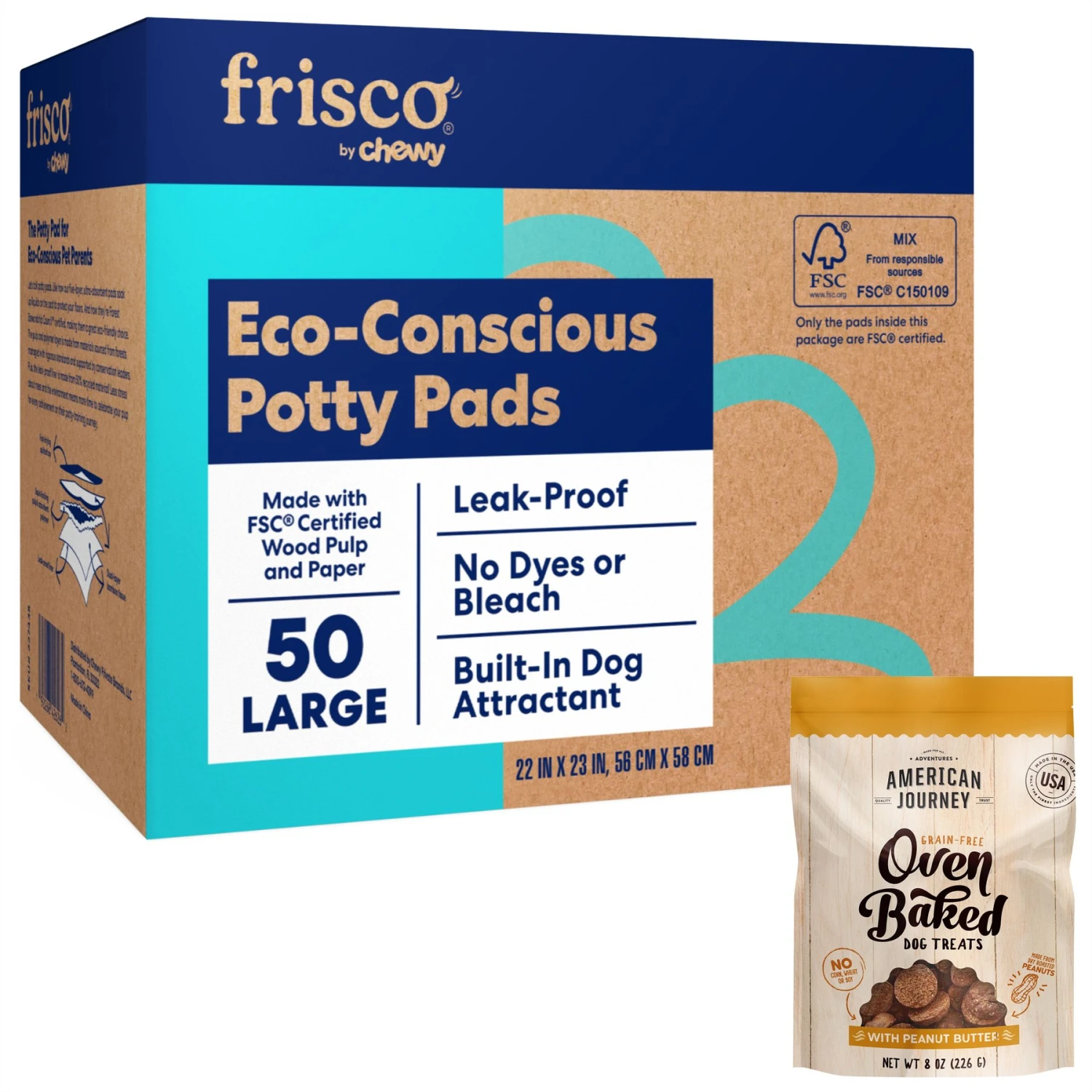Frisco Large Eco-Conscious Dog Training & Potty Pads & American Journey Peanut Butter Recipe Grain-Free Oven Baked Crunchy Biscuit Dog Treats 1 Frisco Large Eco-Conscious Dog Training & Potty Pads & American Journey Peanut Butter Recipe Grain-Free Oven Baked Crunchy Biscuit Dog Treats