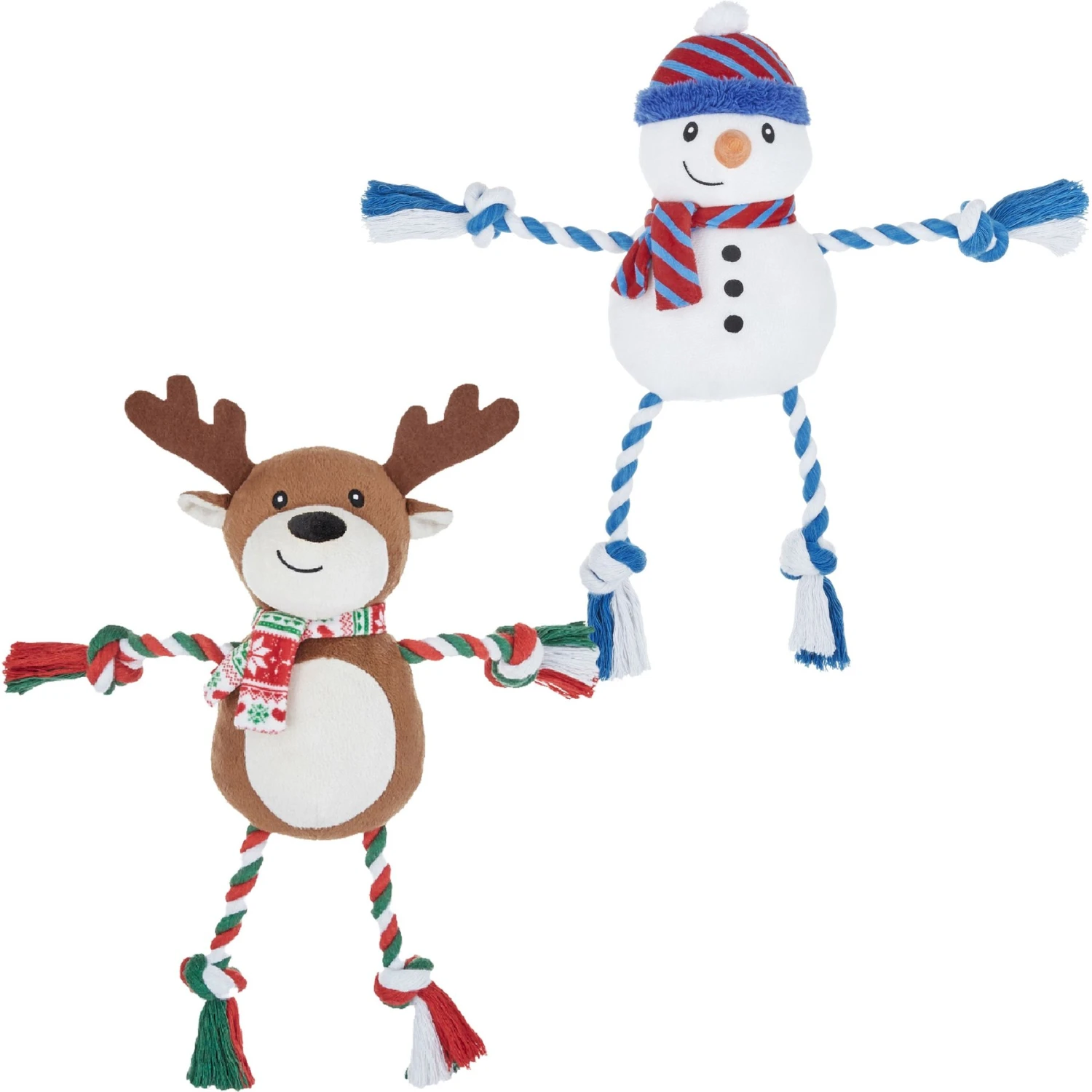 Frisco Holiday Snowman Plush With Rope Squeaky Dog Toy & Frisco Holiday Reindeer Plush With Rope Squeaky Dog Toy 1 Frisco Holiday Snowman Plush With Rope Squeaky Dog Toy & Frisco Holiday Reindeer Plush With Rope Squeaky Dog Toy